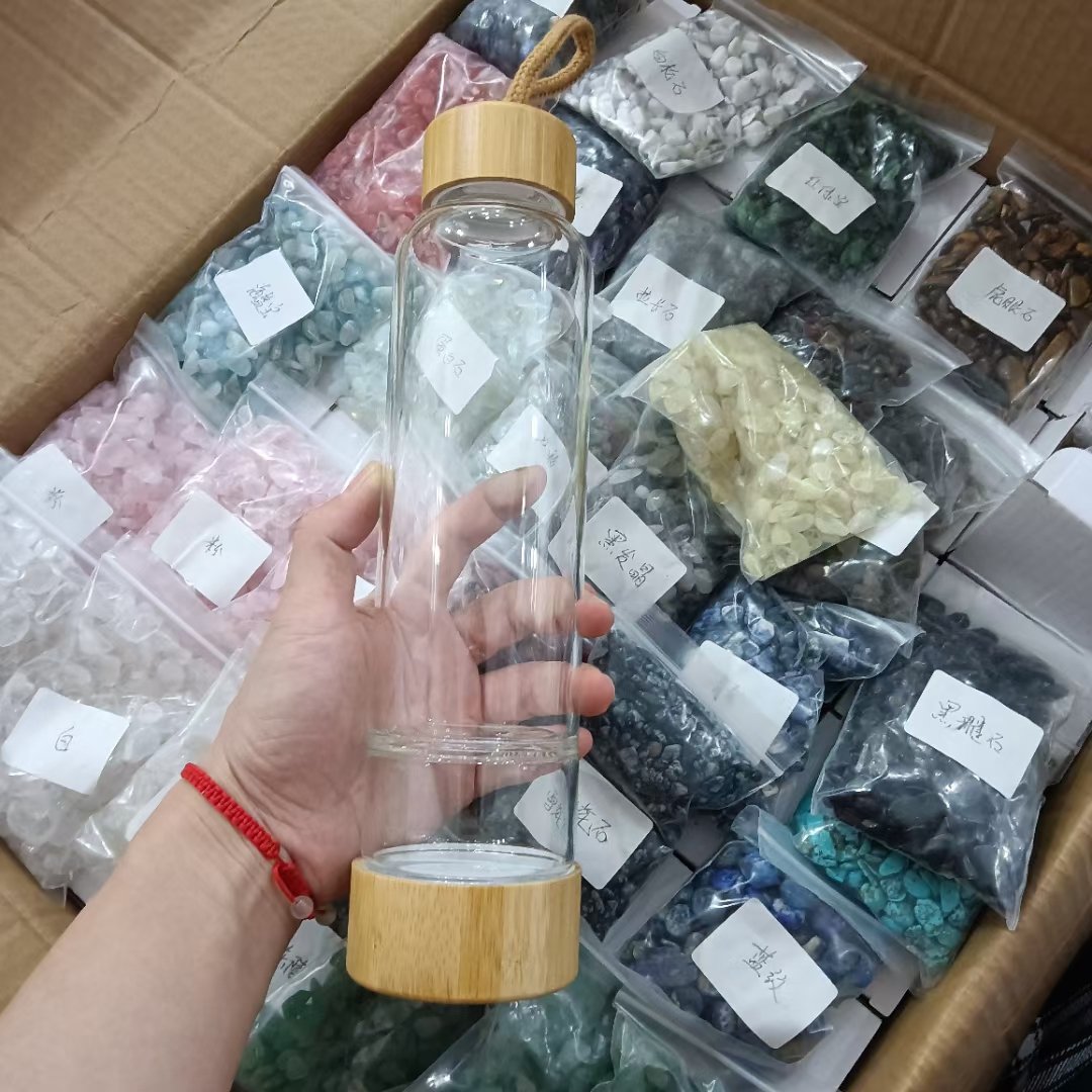 2024 Hot Sell Natural Stone Drink bottle with Crystal wood energy water bottle