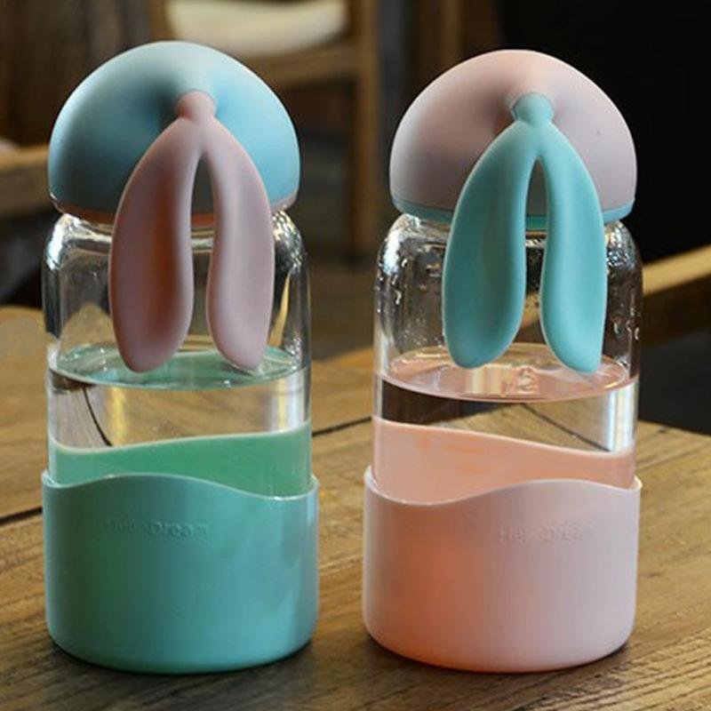 Creative Rabbit ears water cup gift cup customized logo wholesale children warm rabbit shape glass water bottles