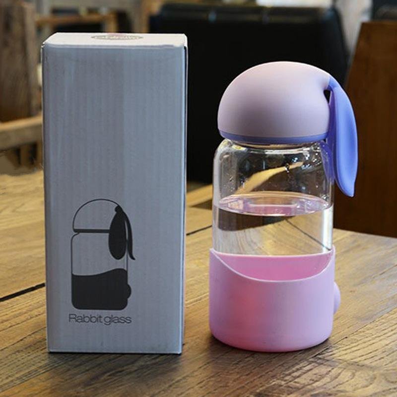 Creative Rabbit ears water cup gift cup customized logo wholesale children warm rabbit shape glass water bottles