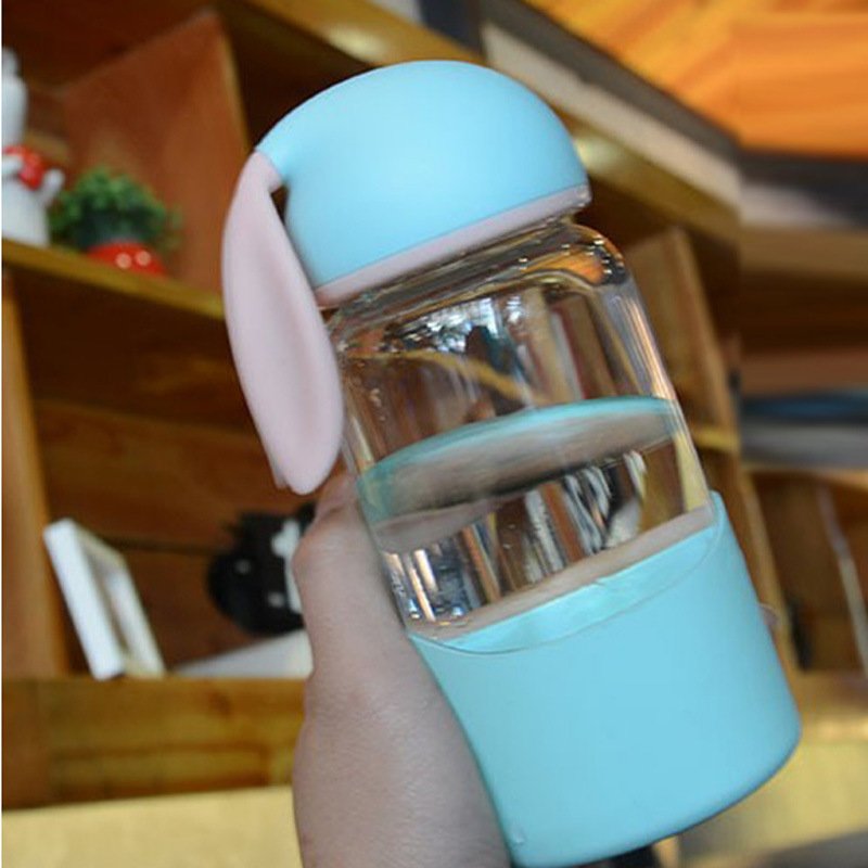 Creative Rabbit ears water cup gift cup customized logo wholesale children warm rabbit shape glass water bottles