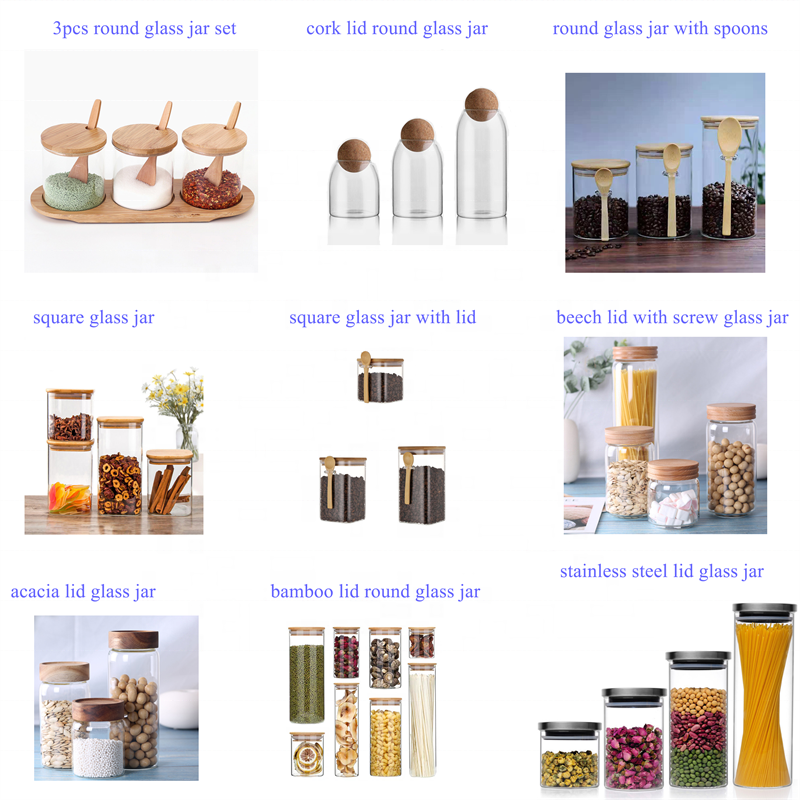 High Borosilicate Canister Spice Kitchen Food Glass Storage Jars With Bamboo Lid