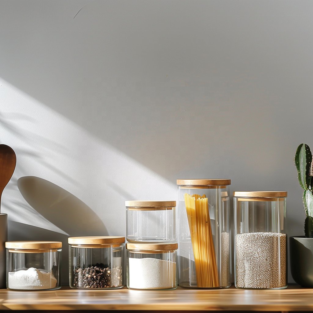 High Borosilicate Canister Spice Kitchen Food Glass Storage Jars With Bamboo Lid