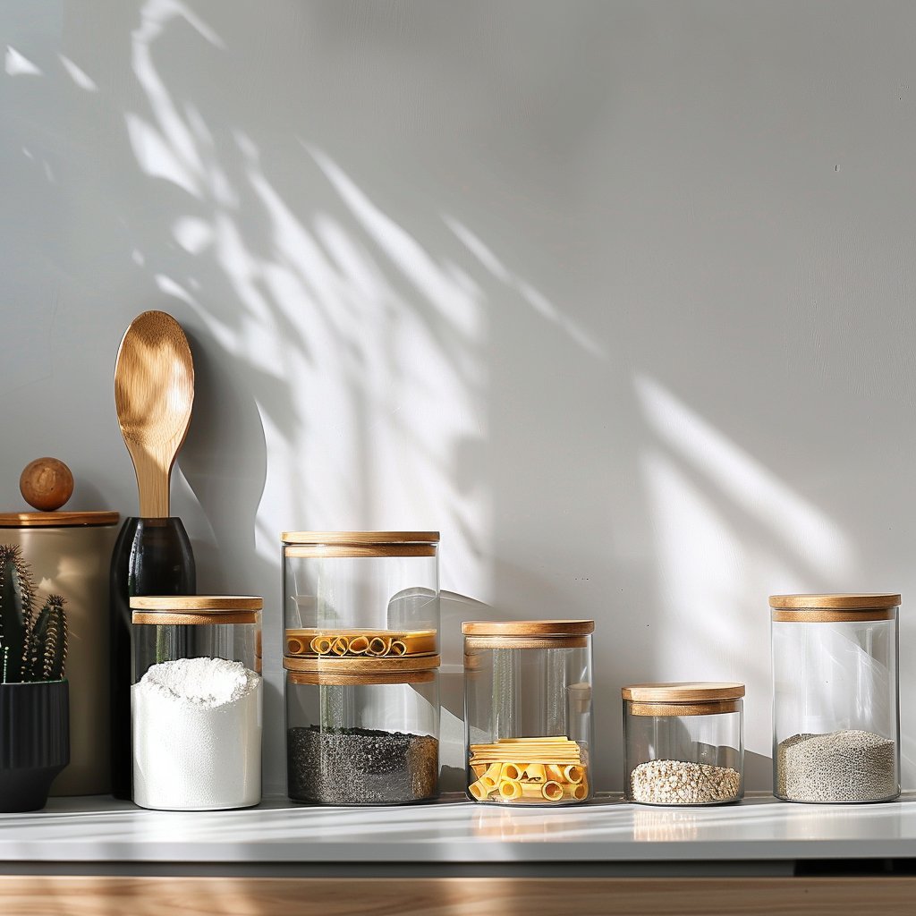 High Borosilicate Canister Spice Kitchen Food Glass Storage Jars With Bamboo Lid