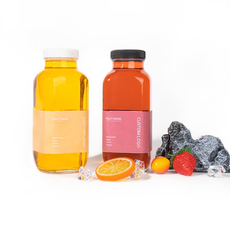 16oz Empty french square Beverage Cold Pressed Juice Drinking Glass Bottles With Plastic Screw Lid