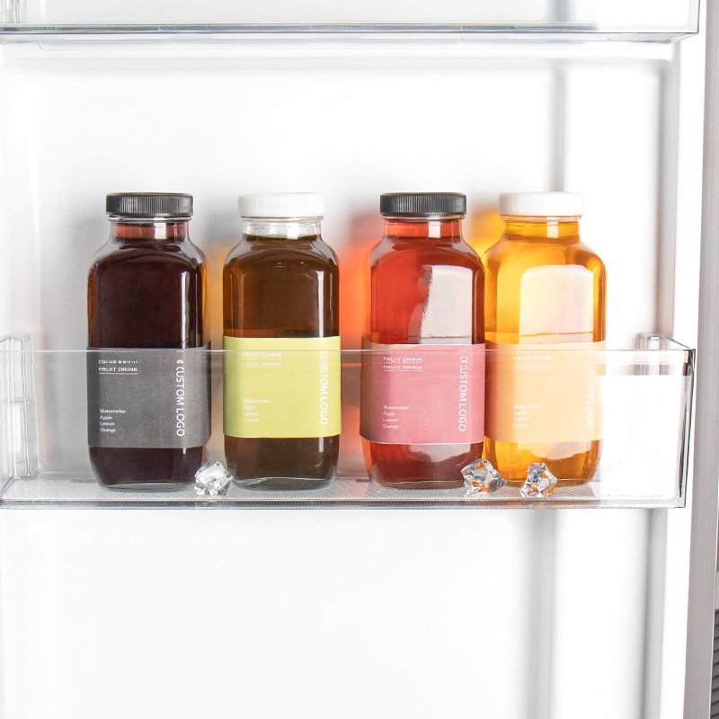 16oz Empty french square Beverage Cold Pressed Juice Drinking Glass Bottles With Plastic Screw Lid