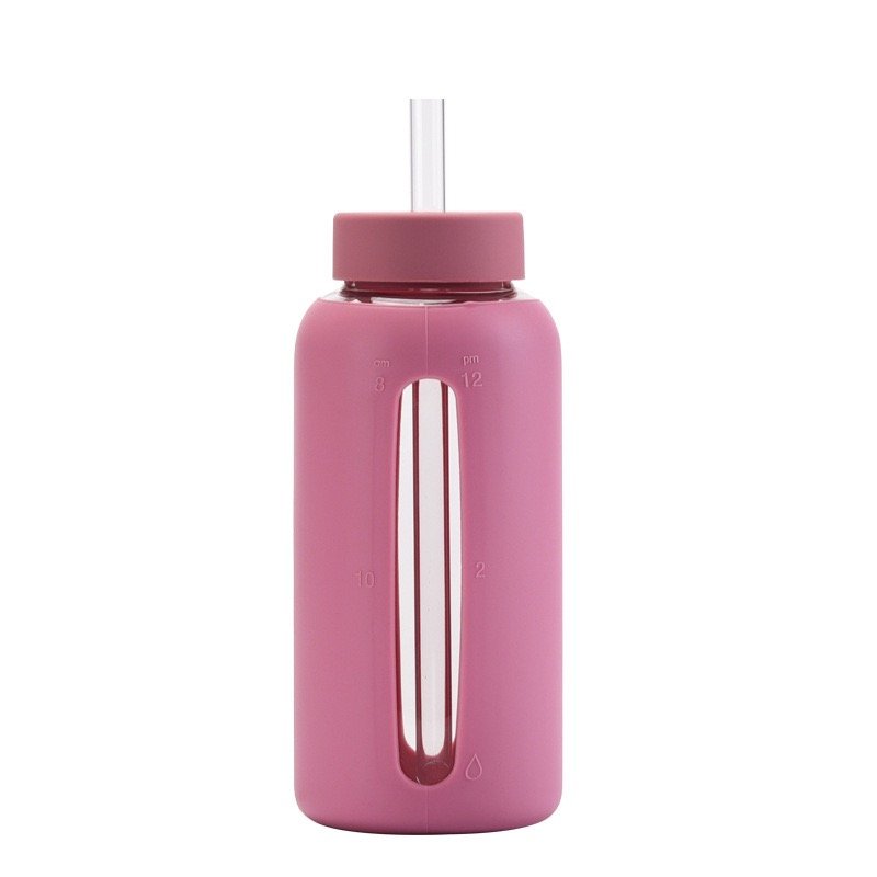 New Style 800ml borosilicate glass bottle silicone wrapped glass bottles with straw for juice milk