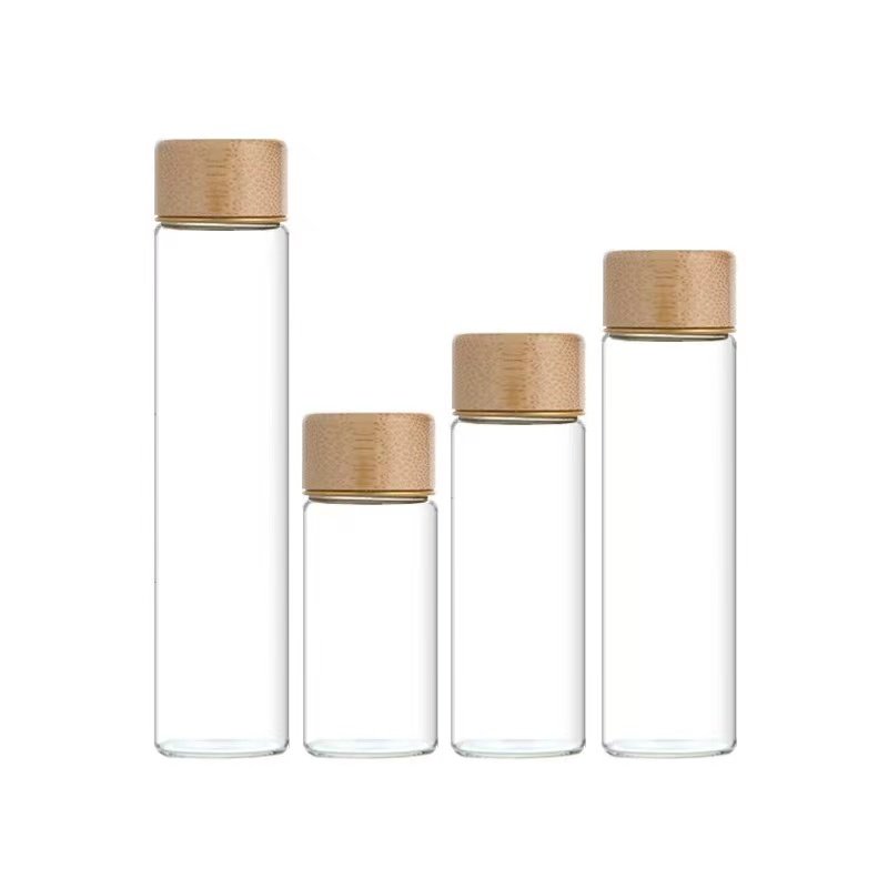 Customize Tall Small Diy Cosmetic Tube Glass Jar Glass Bottle With Bamboo Lids