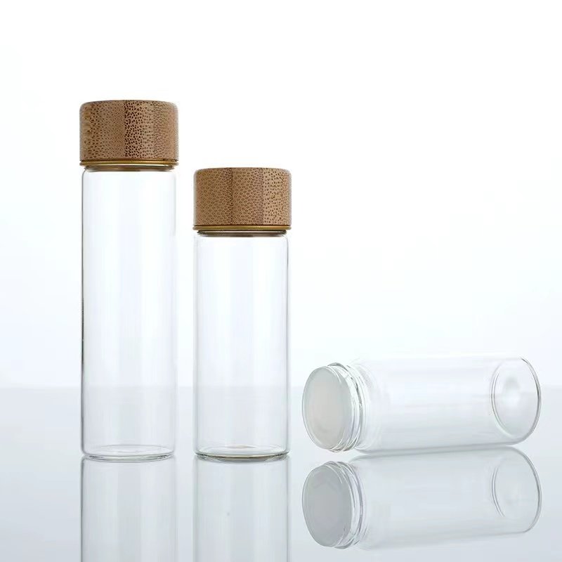 Customize Tall Small Diy Cosmetic Tube Glass Jar Glass Bottle With Bamboo Lids