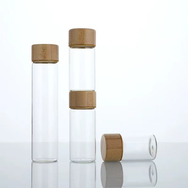 Customize Tall Small Diy Cosmetic Tube Glass Jar Glass Bottle With Bamboo Lids