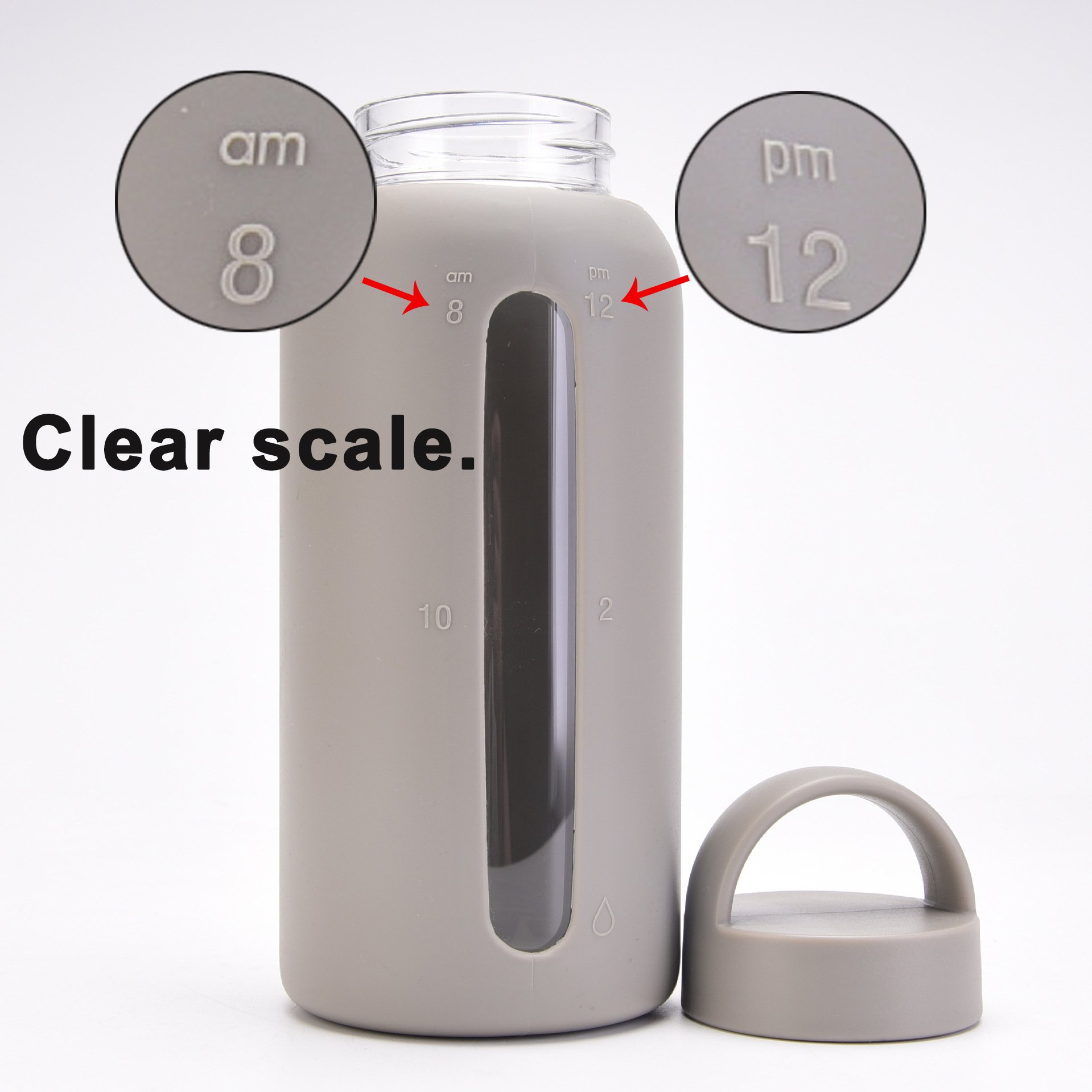 Borosilicate Water Glass Water Bottle with Silicone Sleeve Time Marker and PP bouteille d'eau 27oz Minimalist Unisex Camp