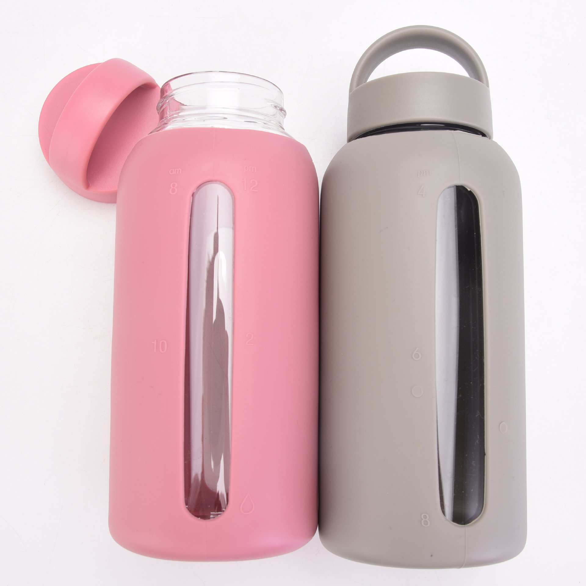 Borosilicate Water Glass Water Bottle with Silicone Sleeve Time Marker and PP bouteille d'eau 27oz Minimalist Unisex Camp