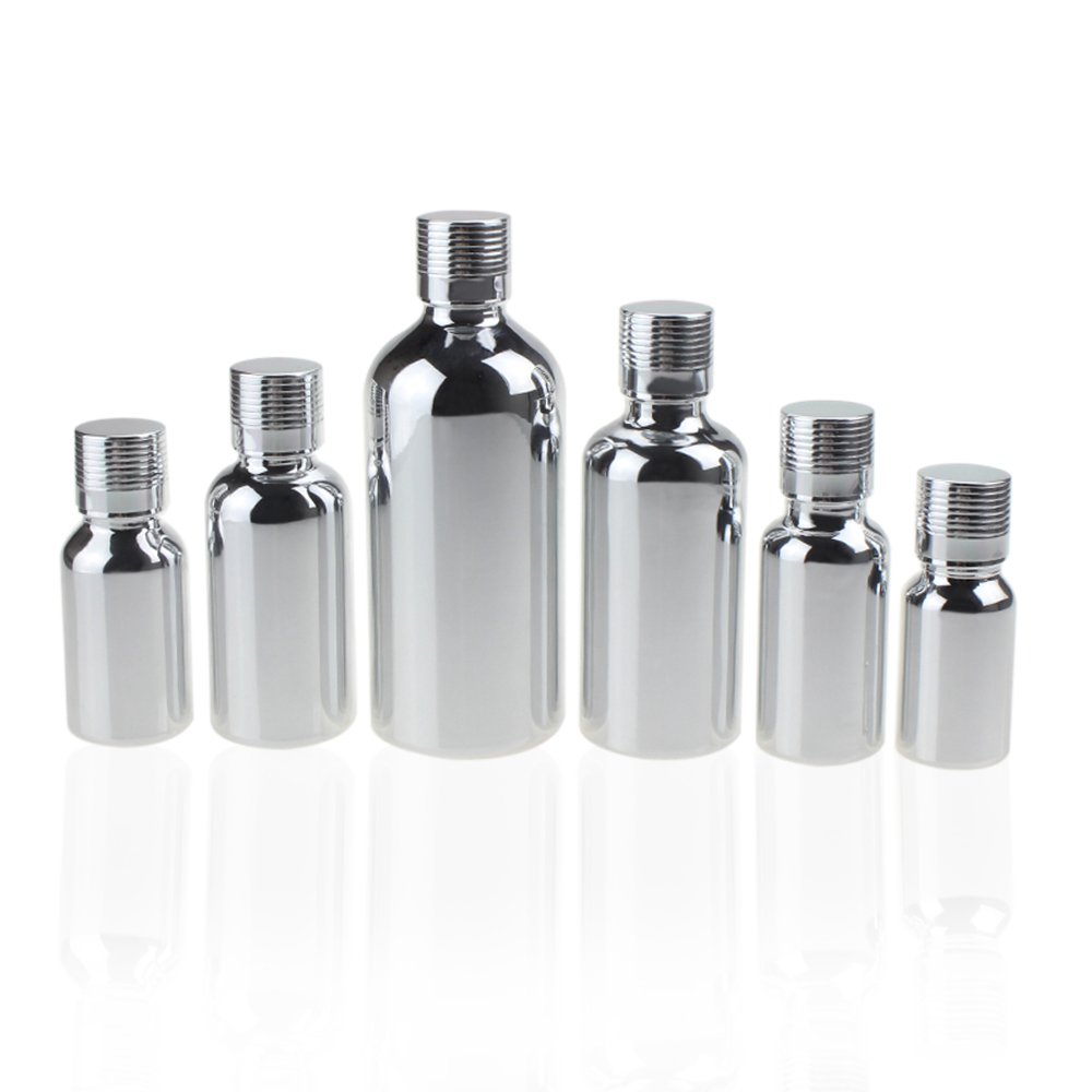 100ml High temperature silver plated essential oil glass bottle, wholesale Chrome glass packaging for hair and face oil care