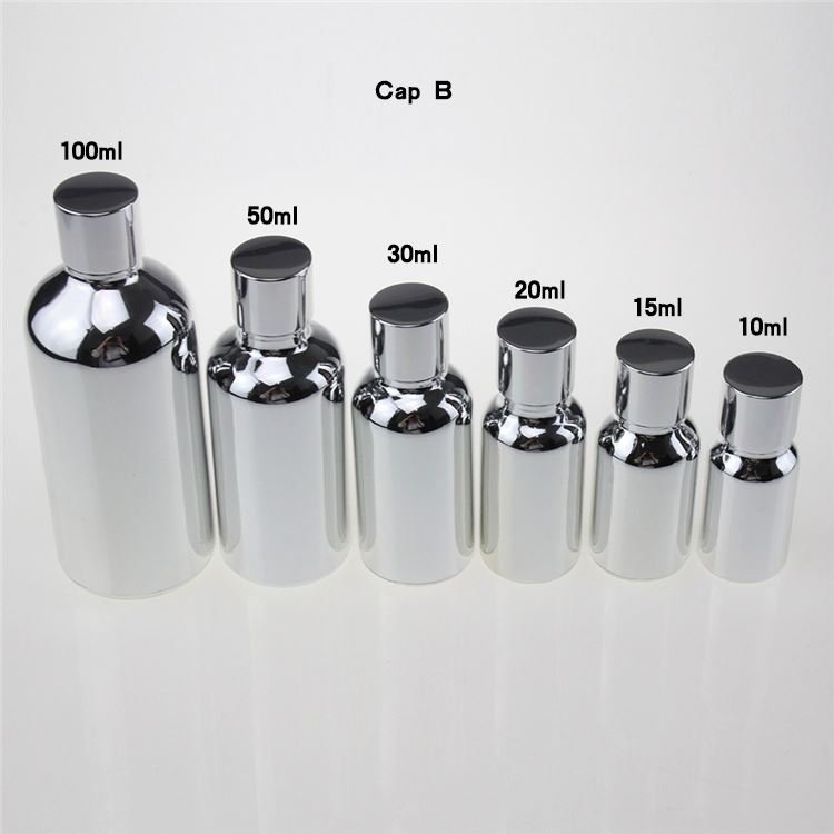 100ml High temperature silver plated essential oil glass bottle, wholesale Chrome glass packaging for hair and face oil care