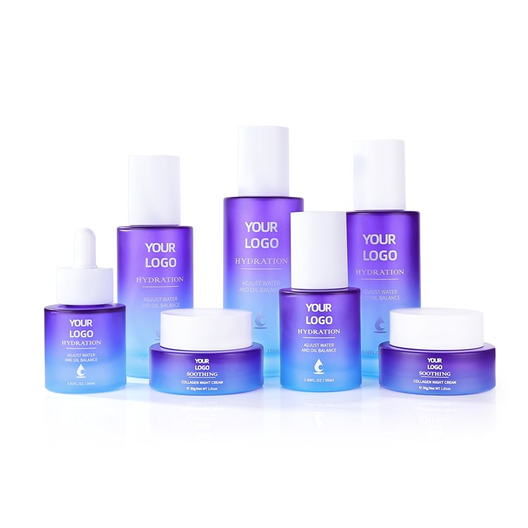 Wholesale 30ml 40ml 50ml 100ml 120ml 150ml cosmetic packaging set empty round custom skincare glass bottle with pump