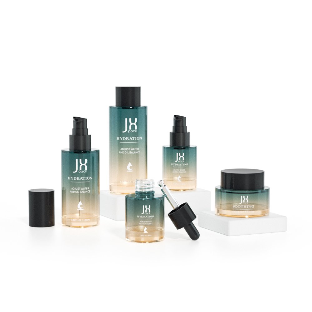 Wholesale 30ml 40ml 50ml 100ml 120ml 150ml cosmetic packaging set empty round custom skincare glass bottle with pump
