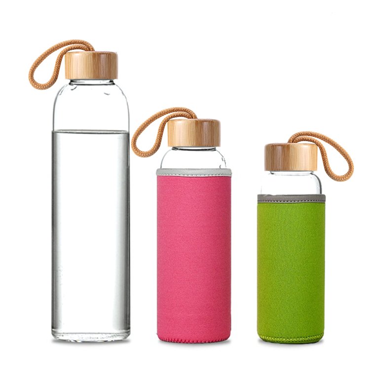 Custom Outdoor Travel Sports Food Grade Portable Drinking Glass Water Bottle For Promotion With Stainless Steel Lid