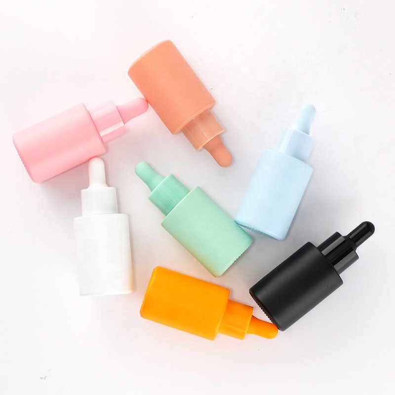 In stock 30ml Flat Shoulder Multi-Colored Cosmetic Glass Oil Bottle Dropper Skincare Packaging Custom Essential Oil Bottle