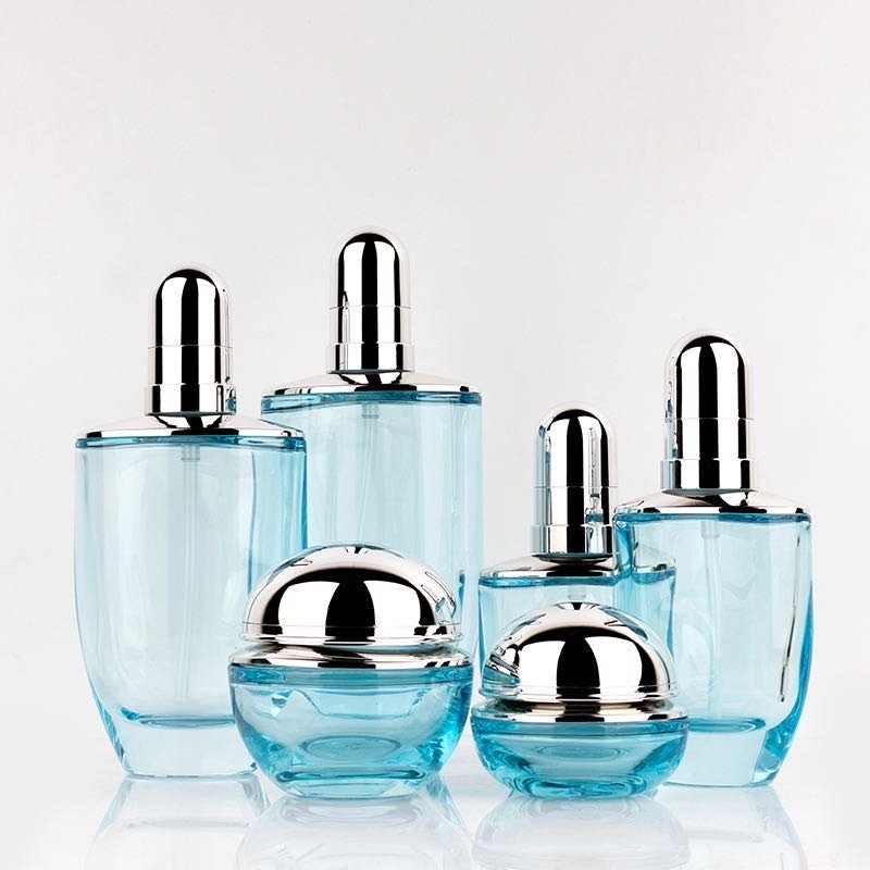 blue skincarer packaged perfume packaging glass bottle 30ml 50ml 100ml 30g customized cosmetics bottle transparent glass bottle