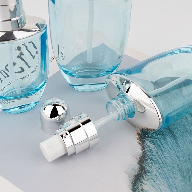 blue skincarer packaged perfume packaging glass bottle 30ml 50ml 100ml 30g customized cosmetics bottle transparent glass bottle