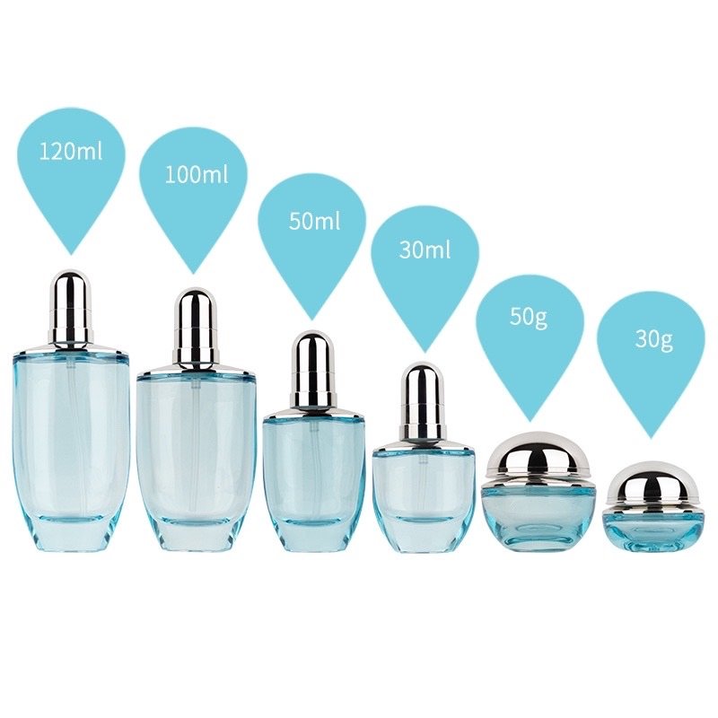 blue skincarer packaged perfume packaging glass bottle 30ml 50ml 100ml 30g customized cosmetics bottle transparent glass bottle