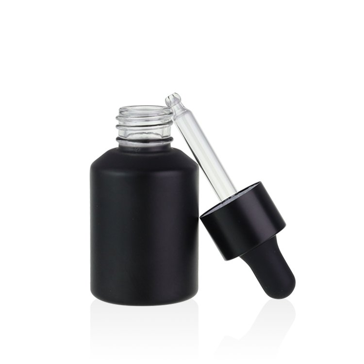 Wholesale Matte Black Glass Dropper Bottle With Plastic Lid 30ml Essential Oil Packaging Glass Bottle
