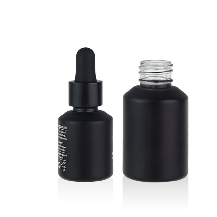 Wholesale Matte Black Glass Dropper Bottle With Plastic Lid 30ml Essential Oil Packaging Glass Bottle