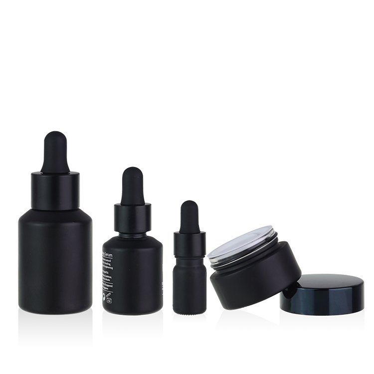 Wholesale Matte Black Glass Dropper Bottle With Plastic Lid 30ml Essential Oil Packaging Glass Bottle
