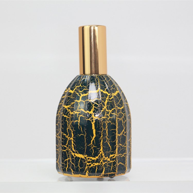 Custom Decoration Hot New Products Black And Yellow Crack Spray Aluminum Perfume Spray-head 50ml Perfume Glass Bottle