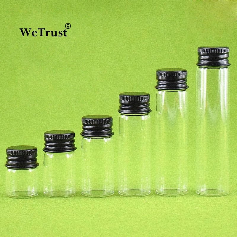 5ml 7ml 10ml 15ml 20ml 25ml Clear glass bottle with black aluminum screw cap Refillable Storage Tube Screw top