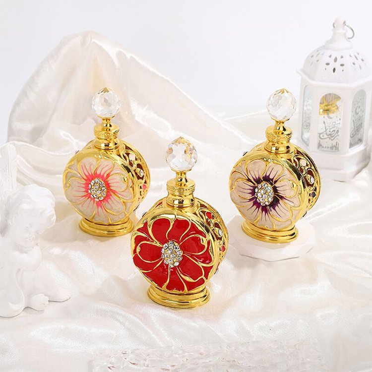 Arabic Dubai perfume bottle for 12 ml perfume oil bottle with gold glass perfume bottle