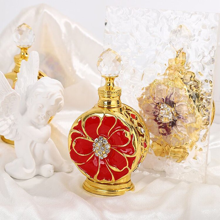 Arabic Dubai perfume bottle for 12 ml perfume oil bottle with gold glass perfume bottle