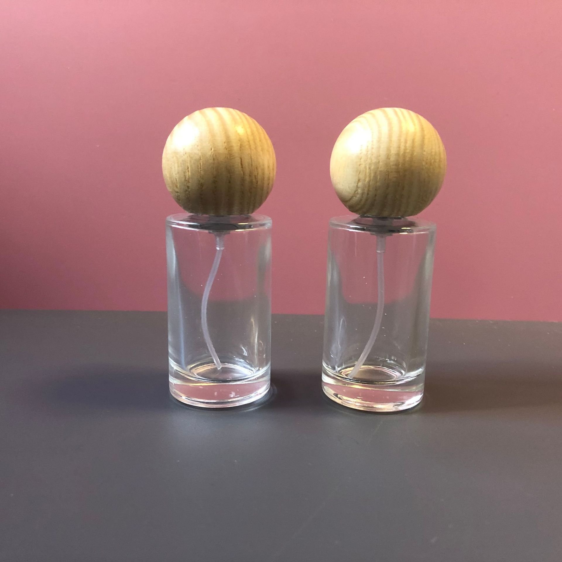 New product Transparent Screen printing round 20ml Wooden lid thick glass Perfume bottles