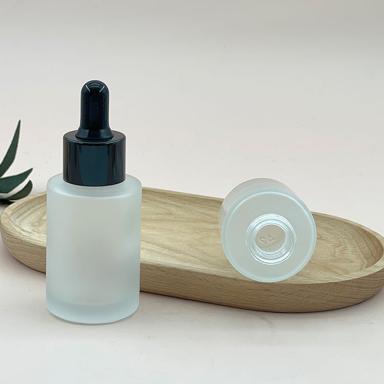 custom made 30 ml glass bottle luxuriant frosted painting flat shoulder cosmetic packaging glass dropper essential oil bottle