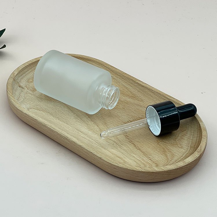 custom made 30 ml glass bottle luxuriant frosted painting flat shoulder cosmetic packaging glass dropper essential oil bottle
