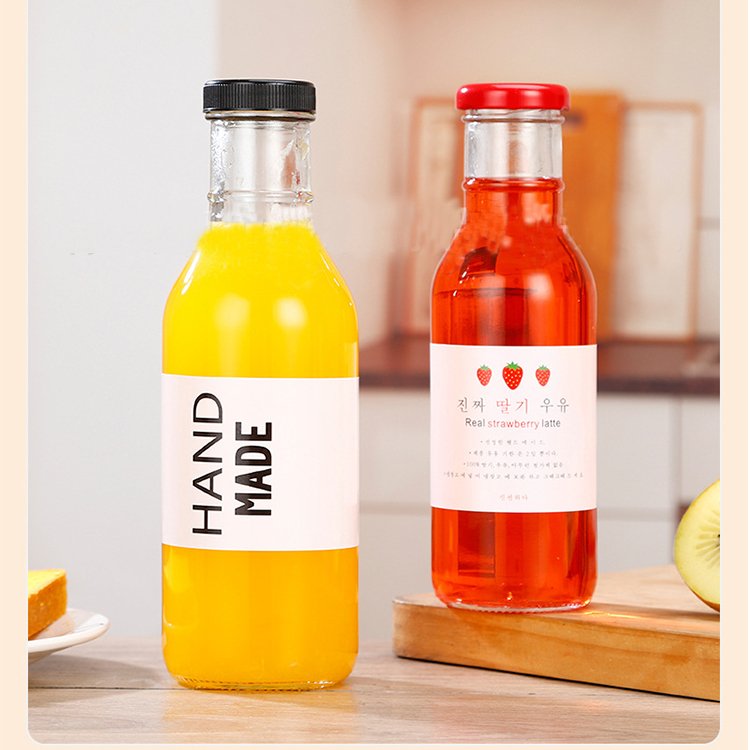 12 oz Ring Neck Chili Hot Sauce Glass Cold Brew Kombucha Juice Beverage Bottles with Black Plastic Lid 500ml 8 ounce