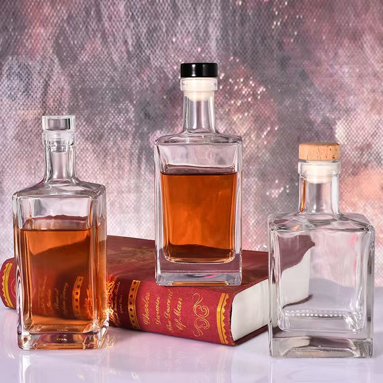 Luxury 500ml square empty wine vodka alcohol whiskey brandy glass bottle with cap