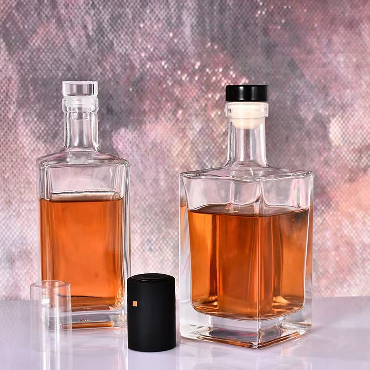 Luxury 500ml square empty wine vodka alcohol whiskey brandy glass bottle with cap