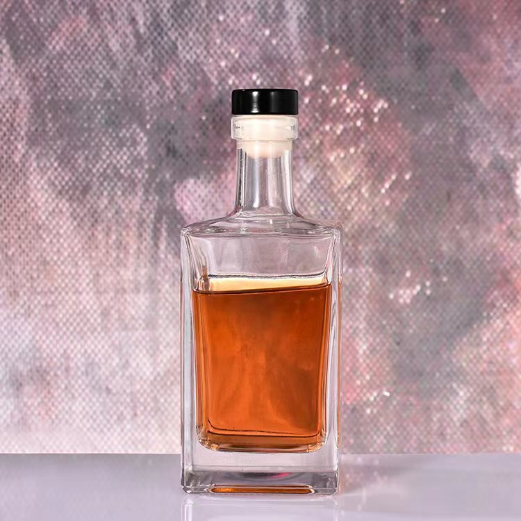 Luxury 500ml square empty wine vodka alcohol whiskey brandy glass bottle with cap