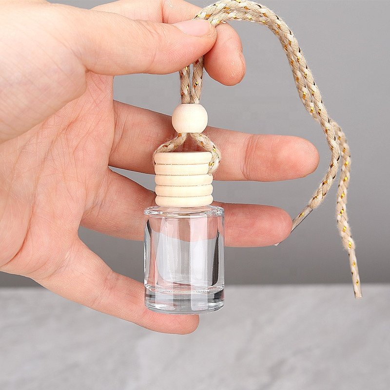 Customizable Empty Cylindrical 5ml 8ml 10ml Clear Glass Bottle Car Air Freshener Perfume Bottle Hanging Pendant Car Diffuser