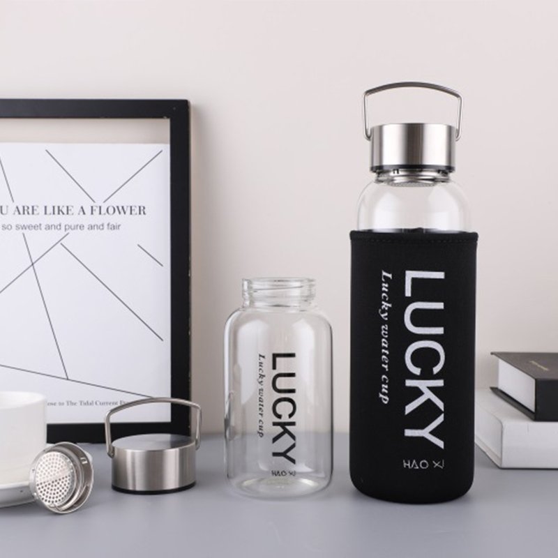 1000ml 1.5L transparent empty high borosilicate glass water bottle With Stainless steel lid