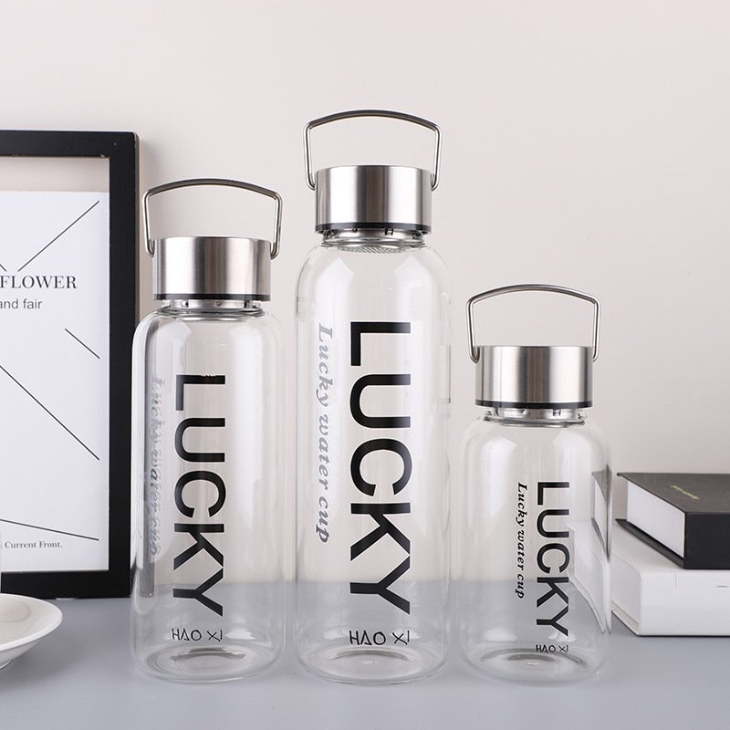 1000ml 1.5L transparent empty high borosilicate glass water bottle With Stainless steel lid