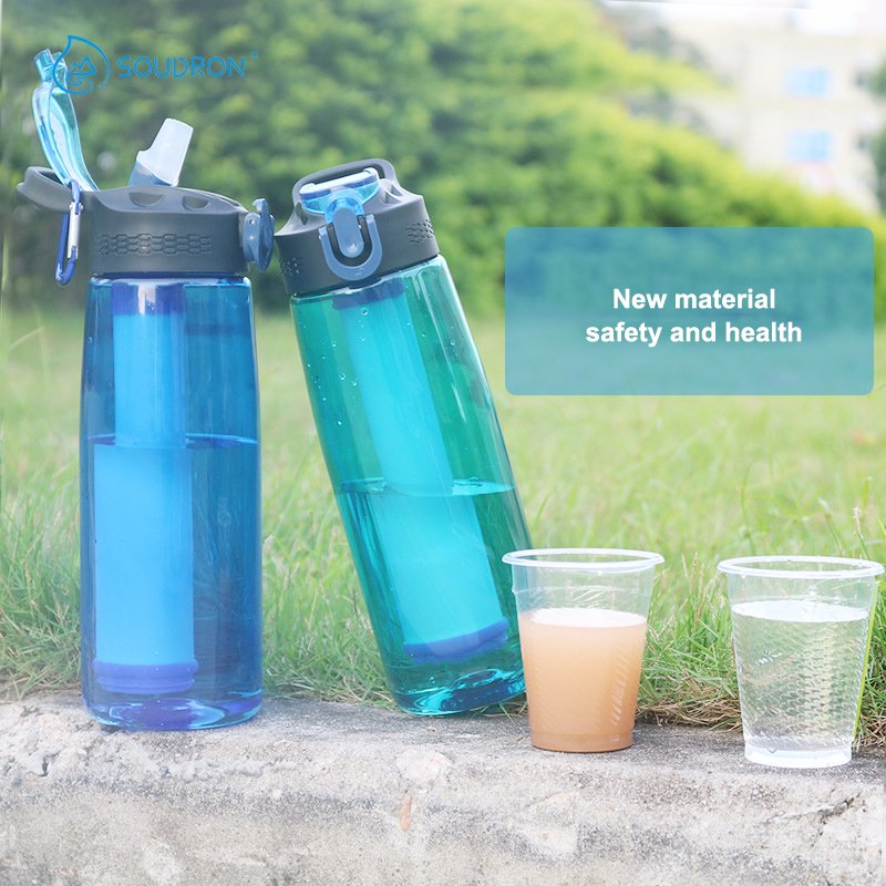 BPA Free Portable Survival Drinking Water Bottle With Inner Straw Filter Outdoor Water Filter Bottle