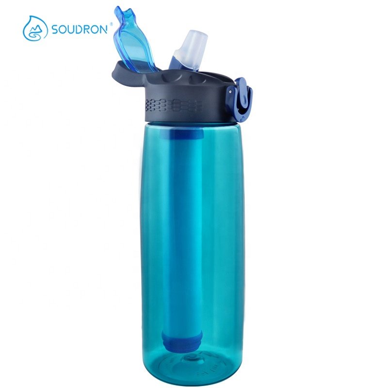 BPA Free Portable Survival Drinking Water Bottle With Inner Straw Filter Outdoor Water Filter Bottle