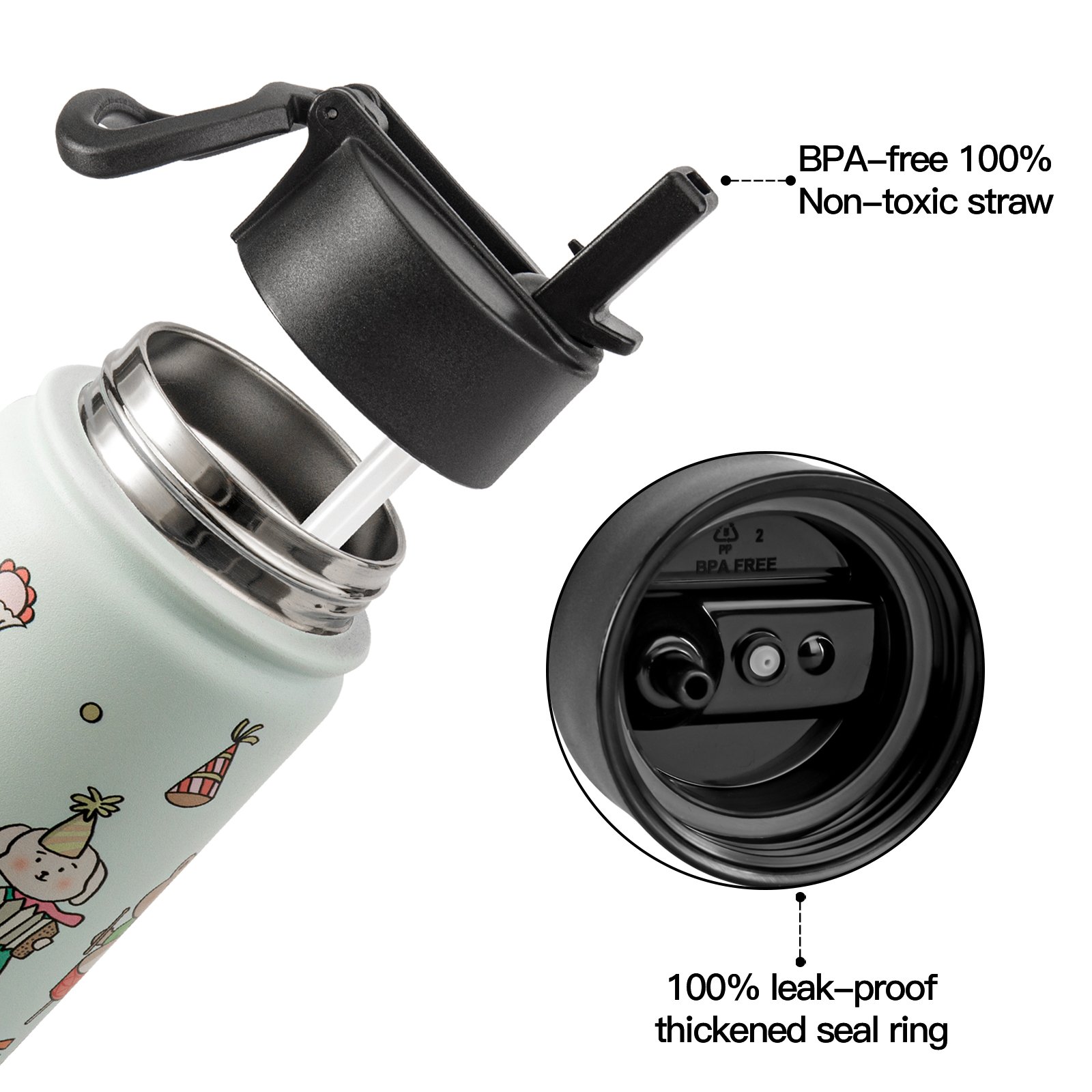 Custom 12OZ Gym Sport School Hot Vacuum Insulated Double Wall Stainless Steel Children Kids Water Bottle With Straw Lid