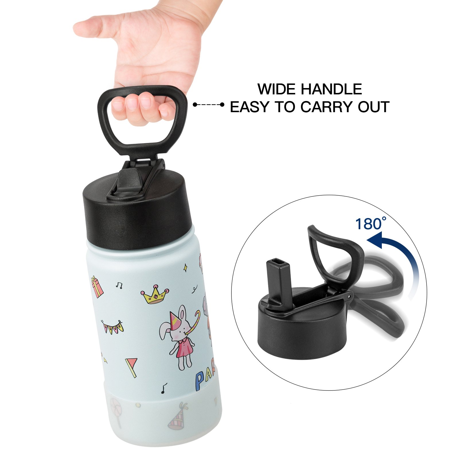 Custom 12OZ Gym Sport School Hot Vacuum Insulated Double Wall Stainless Steel Children Kids Water Bottle With Straw Lid