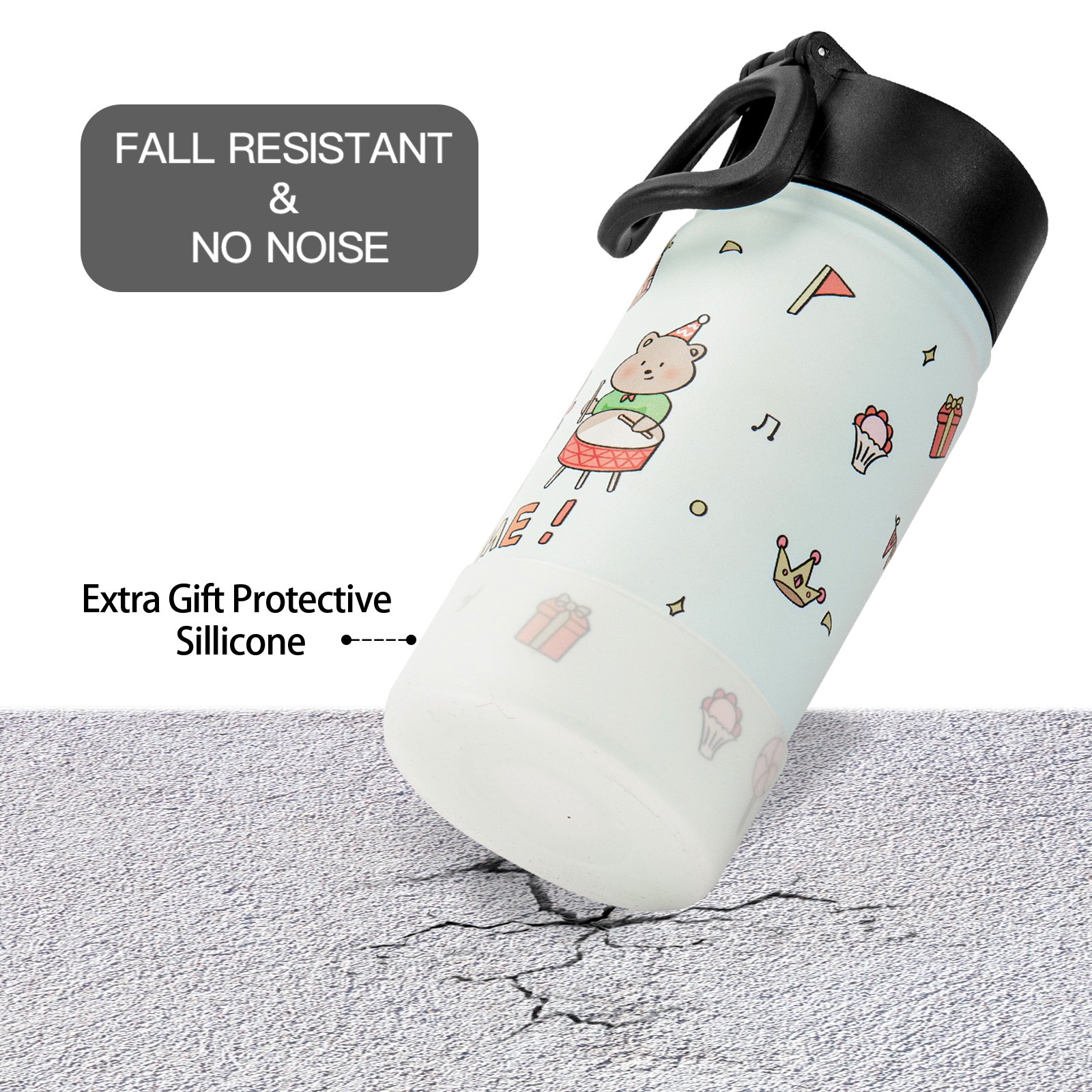 Custom 12OZ Gym Sport School Hot Vacuum Insulated Double Wall Stainless Steel Children Kids Water Bottle With Straw Lid