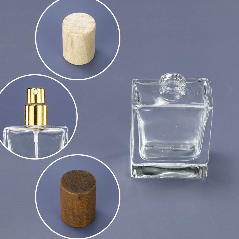 High quality 30ml 50ml 100ml personalized glass perfume bottle with wooden lid and box