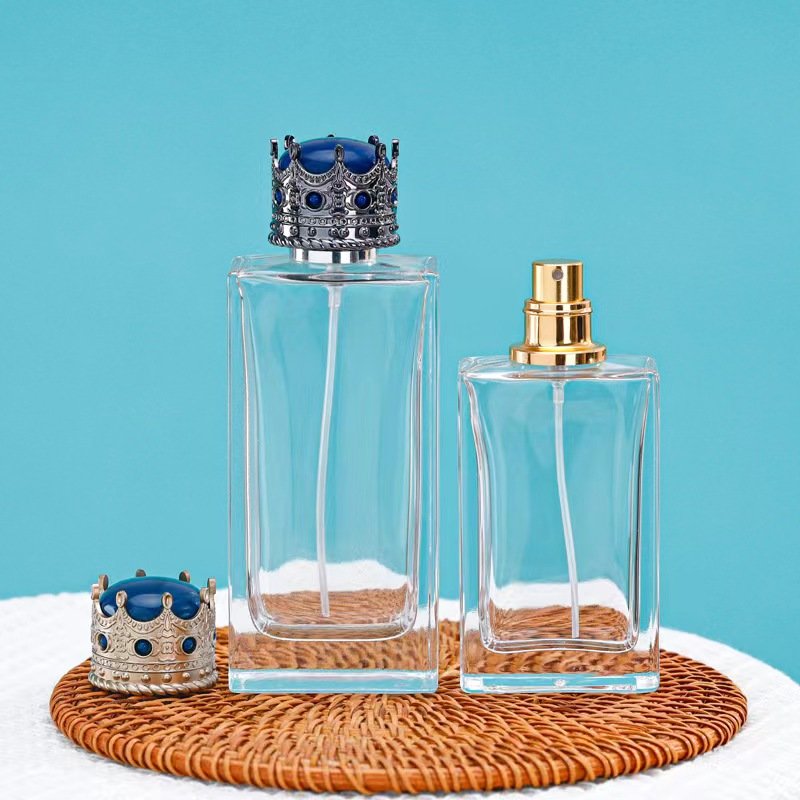 30ml 50ml Perfume glass bottle flat square spray transparent empty bottle screw neck crown cap