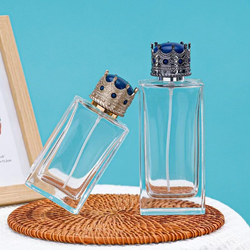 30ml 50ml Perfume glass bottle flat square spray transparent empty bottle screw neck crown cap