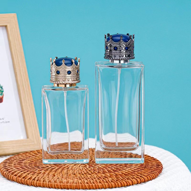 30ml 50ml Perfume glass bottle flat square spray transparent empty bottle screw neck crown cap